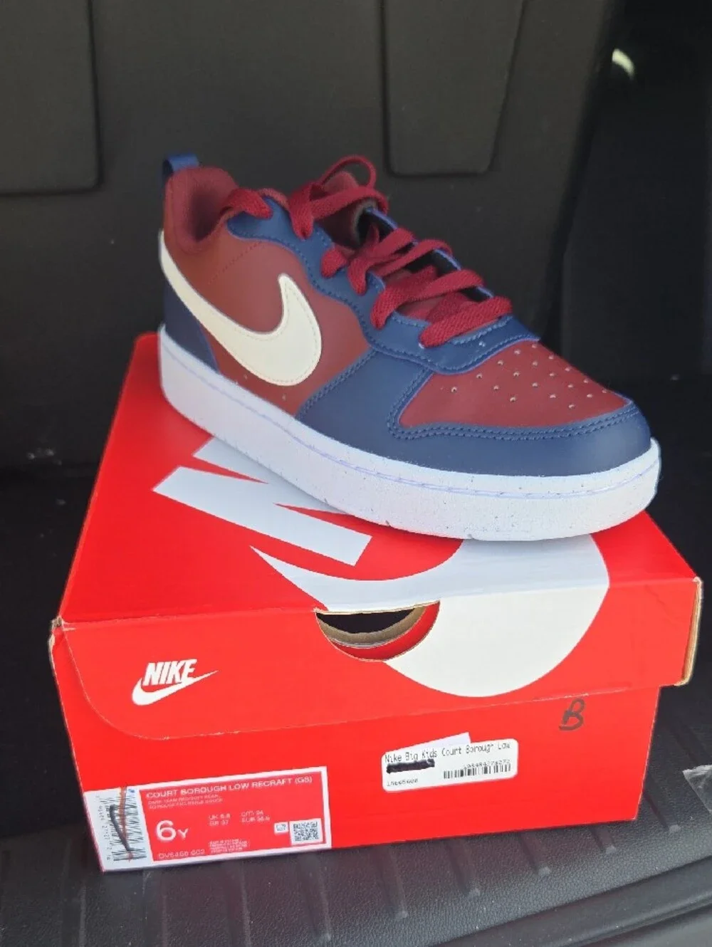 Nike Big Kids Court Burough Low-Top Sneaker in Burgundy, Navy & White
